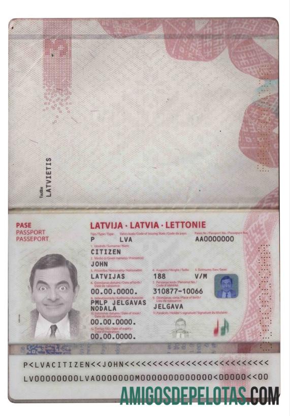 Passaporte da Letônia (presente em 2015) amostra